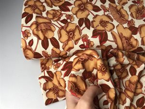 Viscosejersey - skønne blomster med detaljer i rød og brun